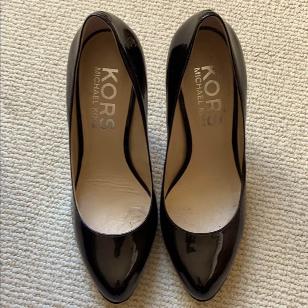 Michael Kors black patent platform pumps